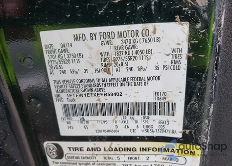 2014 Ford F-150 Xlt from USA, damaged, VIN 1FTFW1ETXEFB58402